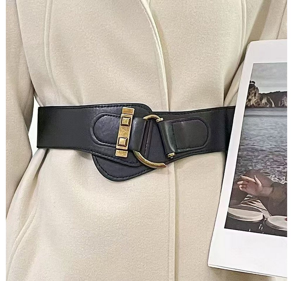 nsihing Taillengürtel Damen Breiter Elastischer Taillengürtel Vintage Stretchy Kleid Gürtel Hüftgürtel mit Gold Schnalle – Bild 3 von 5