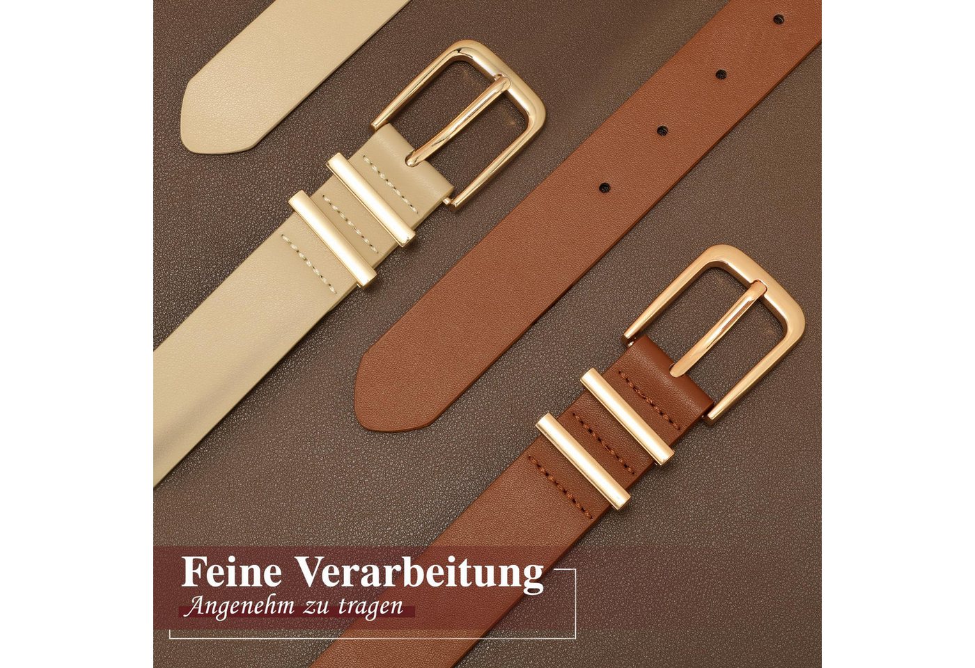 nsihing Taillengürtel Damen Echtledergürtel, modischer Gürtel mit goldener Schnalle (1-St) geeignet für Jeans, Hosen und Kleider – Bild 3 von 5