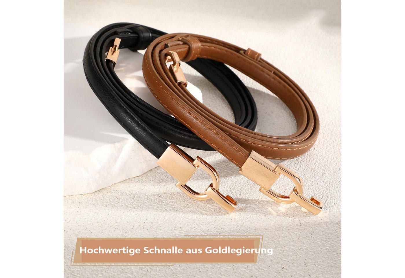 nsihing Taillengürtel echtes Leder, schmal, Damengürtel,schmaler Taillengürtel Verstellbare goldene Schnalle, perfekt passend zu Kleidern und Jeans. – Bild 2 von 5