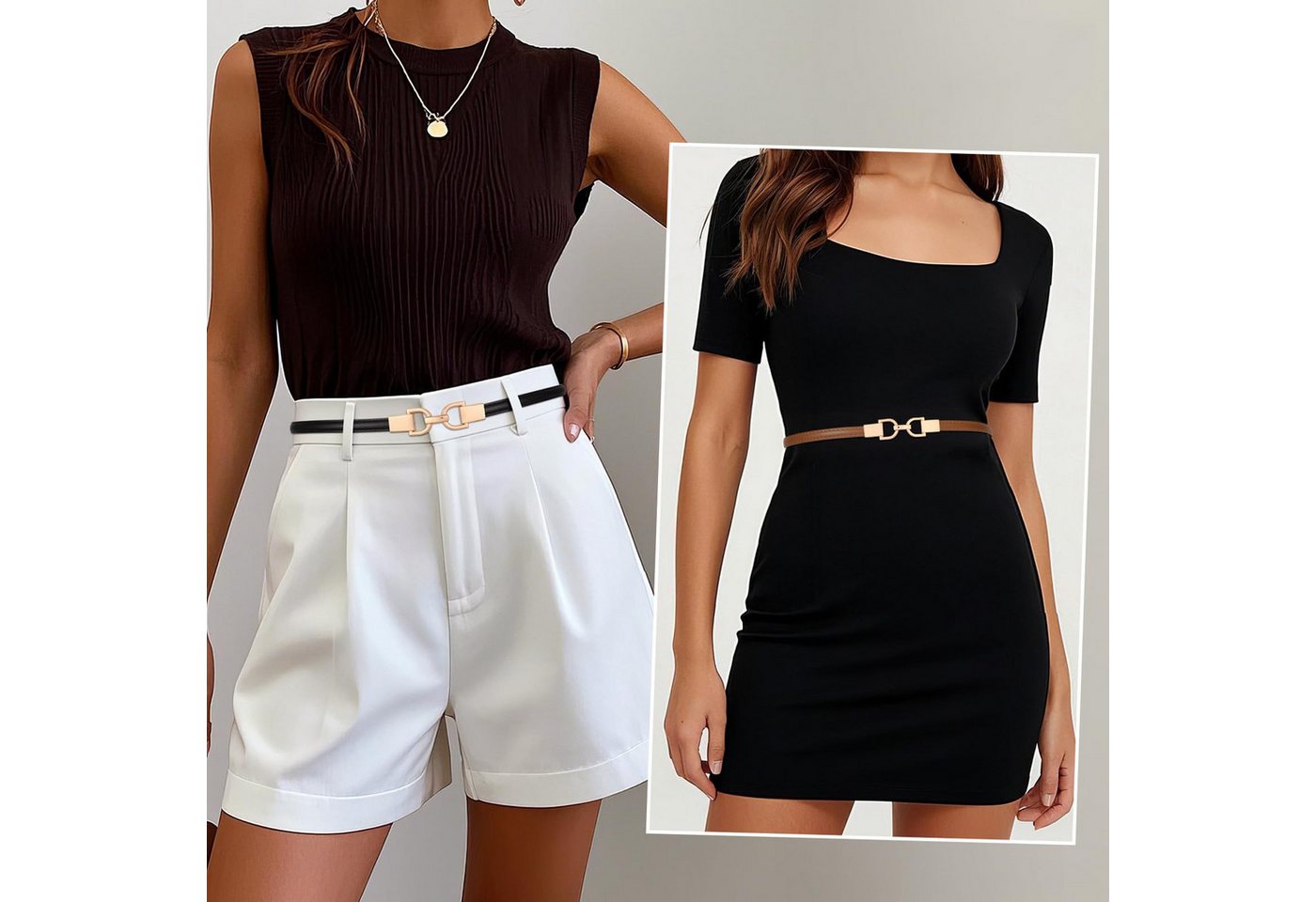 nsihing Taillengürtel echtes Leder, schmal, Damengürtel,schmaler Taillengürtel Verstellbare goldene Schnalle, perfekt passend zu Kleidern und Jeans. – Bild 3 von 5