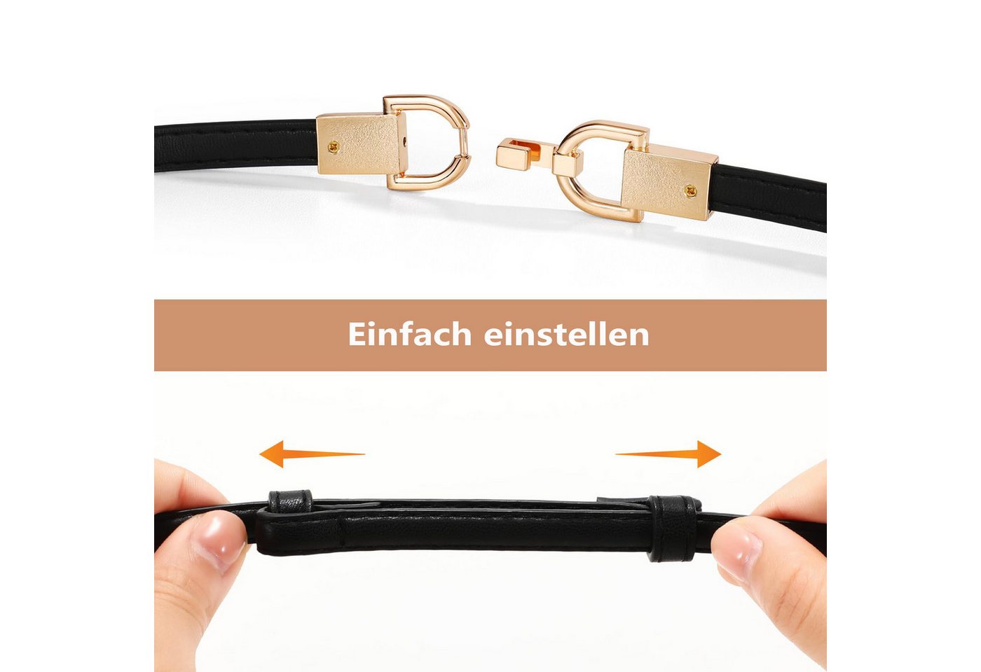 nsihing Taillengürtel echtes Leder, schmal, Damengürtel,schmaler Taillengürtel Verstellbare goldene Schnalle, perfekt passend zu Kleidern und Jeans. – Bild 4 von 5