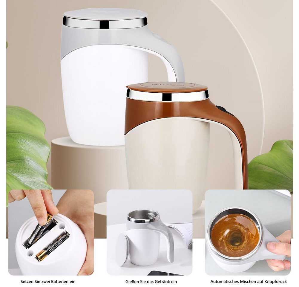 nsihing Tasse Selbstrührende Tasse mit Deckel, Thermosbecher Edelstahl 380ml, USB Wiederaufladbar Selbstrührender Kaffeebecher mit Griff – Bild 2 von 5