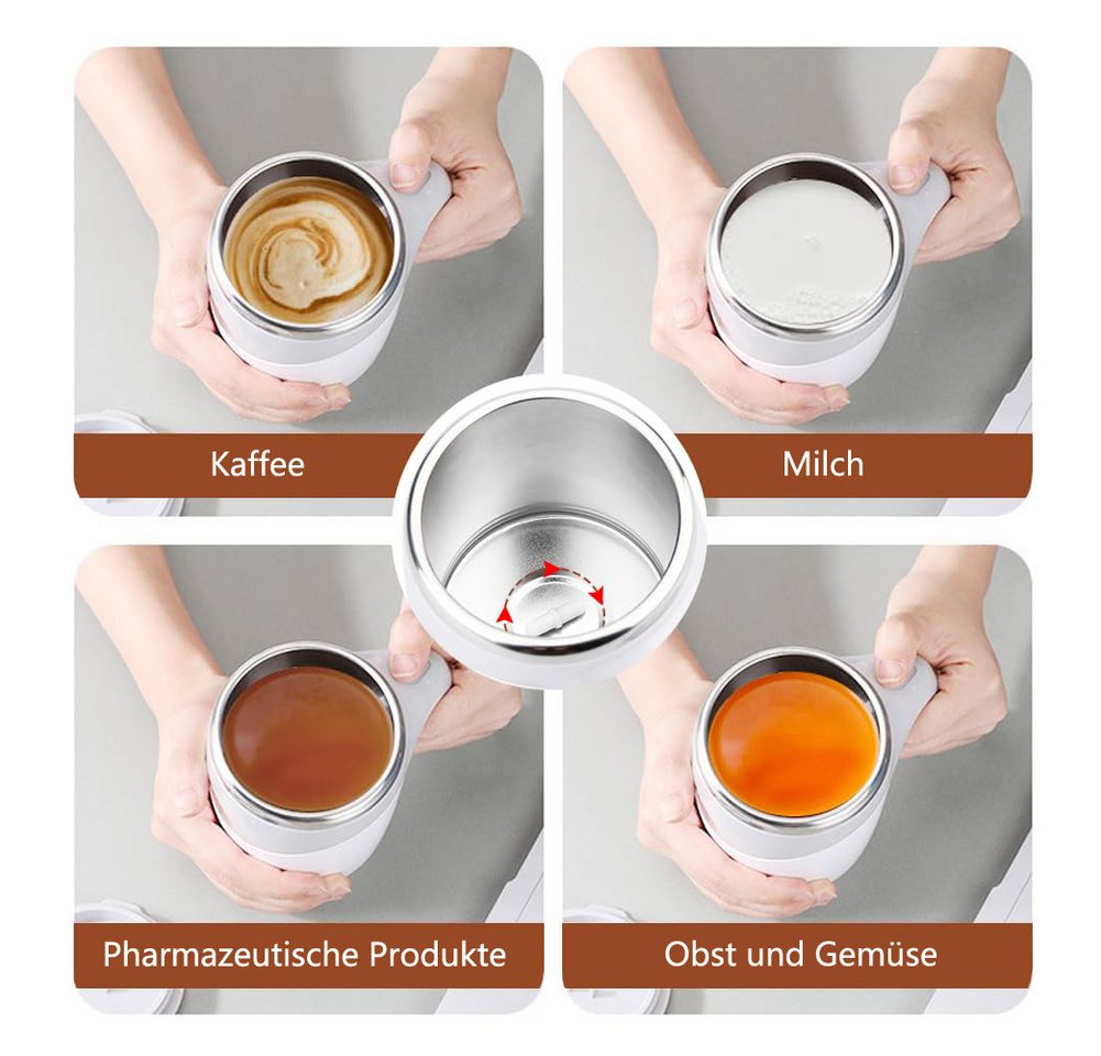 nsihing Tasse Selbstrührende Tasse mit Deckel, Thermosbecher Edelstahl 380ml, USB Wiederaufladbar Selbstrührender Kaffeebecher mit Griff – Bild 3 von 5