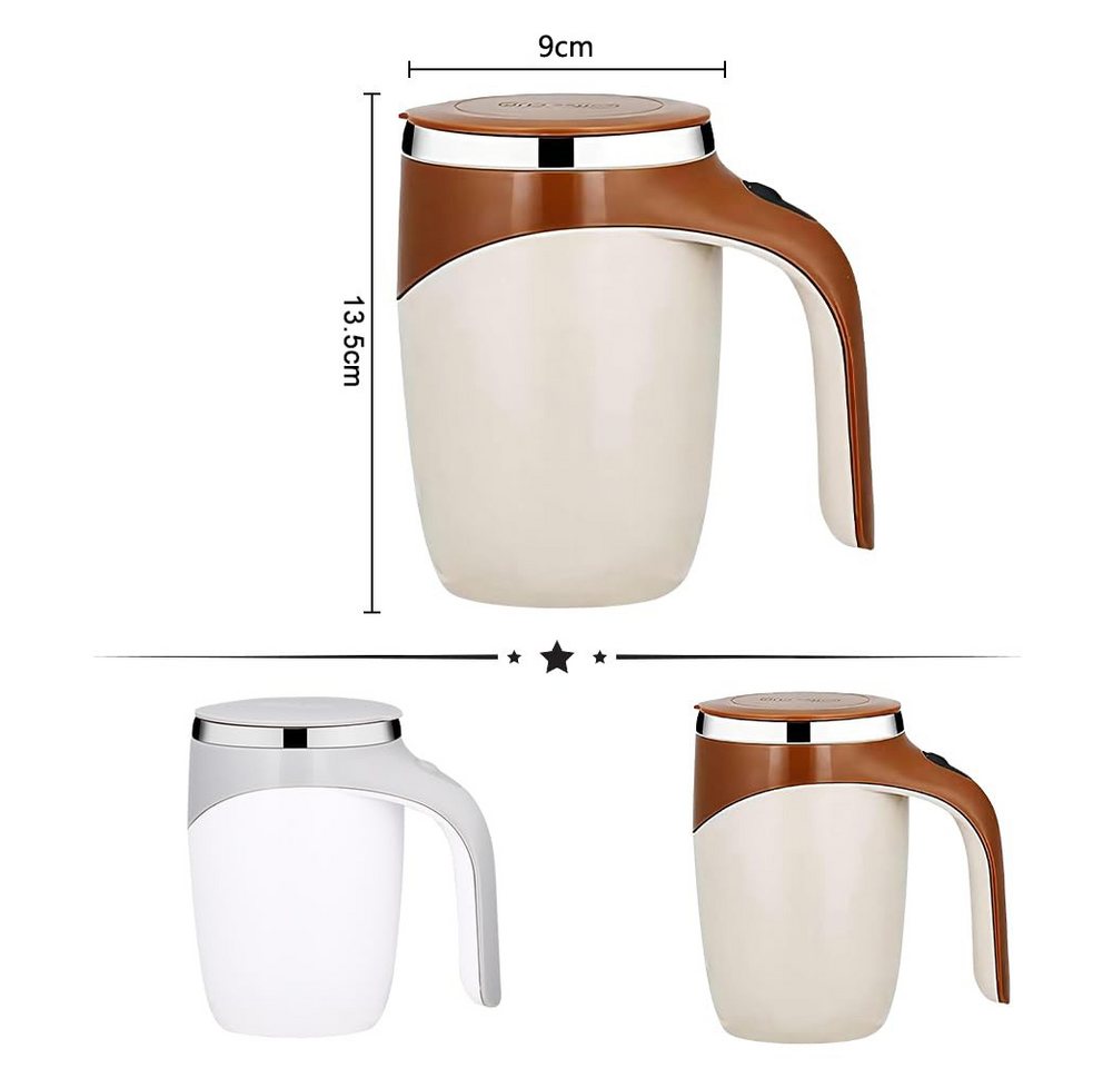 nsihing Tasse Selbstrührende Tasse mit Deckel, Thermosbecher Edelstahl 380ml, USB Wiederaufladbar Selbstrührender Kaffeebecher mit Griff – Bild 5 von 5