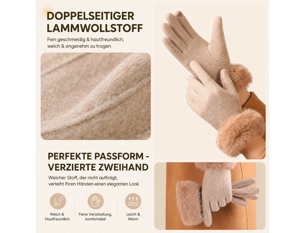 nsihing Thermohandschuhe Damen Winterhandschuhe, Warme Handschuhe aus Kaschmirimitat Gefüttert & Winddicht, Touchscreen Handschuhe für Outdoor & Fahrrad – Bild 2 von 5