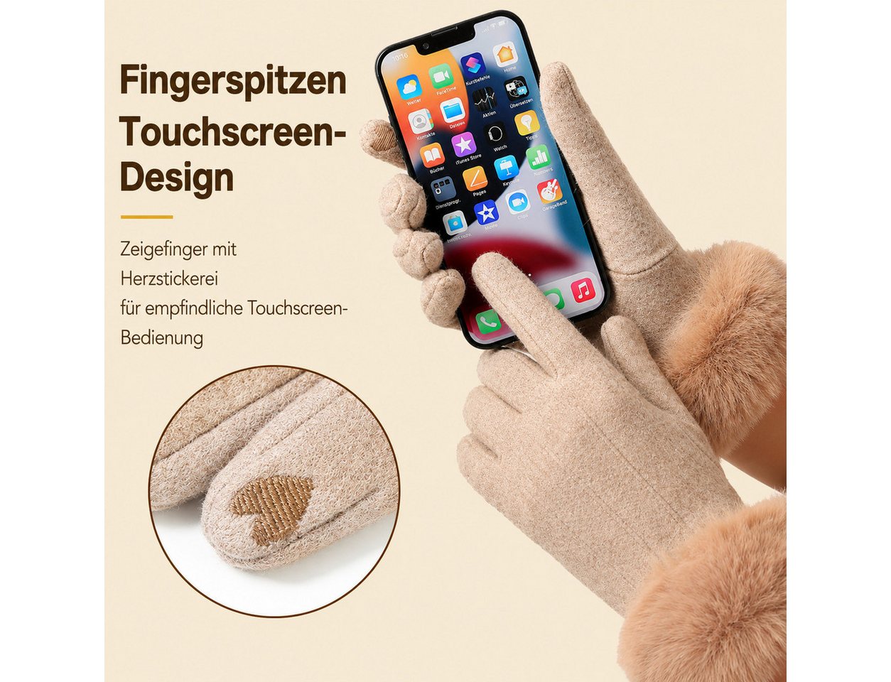 nsihing Thermohandschuhe Damen Winterhandschuhe, Warme Handschuhe aus Kaschmirimitat Gefüttert & Winddicht, Touchscreen Handschuhe für Outdoor & Fahrrad – Bild 4 von 5
