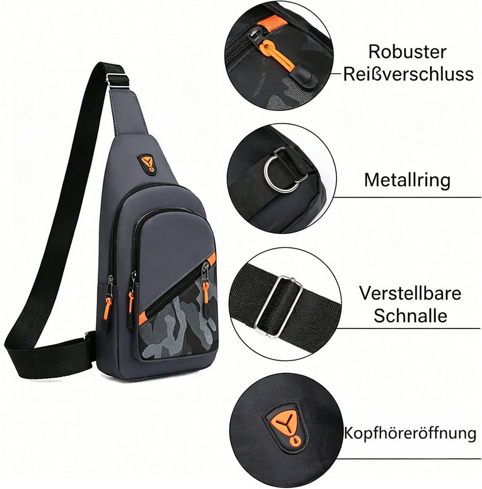 nsihing Umhängetasche Umhängetasche Herren Damen, Leicht, Klein, Crossbody, Camouflage, Für Wandern, Alltag, Schulter- und Brusttasche mit Frontfach – Bild 2 von 5