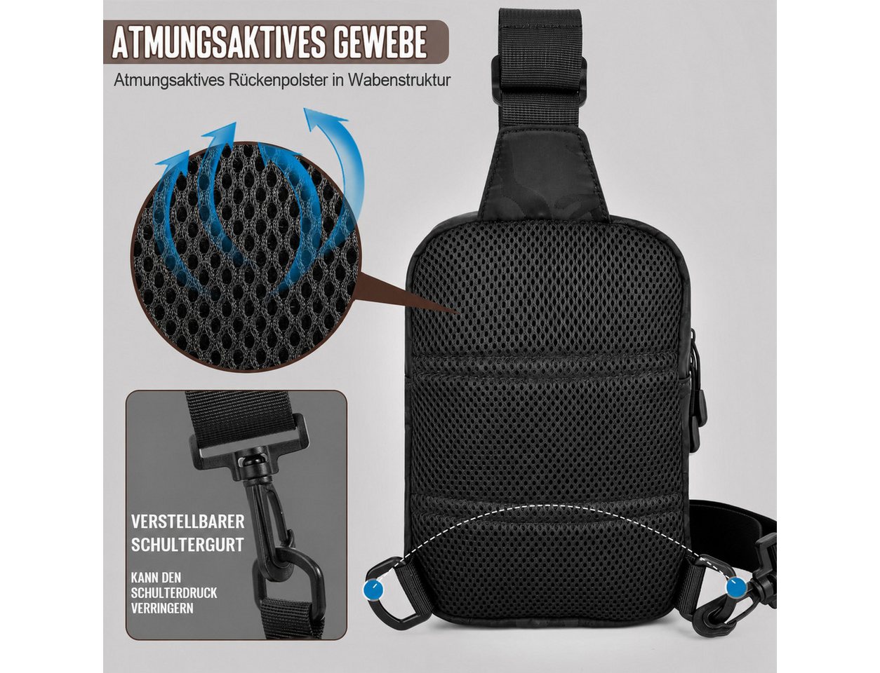 nsihing Umhängetasche Herren Umhängetasche, Taktische Brusttasche mit Kompaktem Design, Wasserabweisend für Reise, Arbeit, Sport & Alltag – Bild 4 von 5