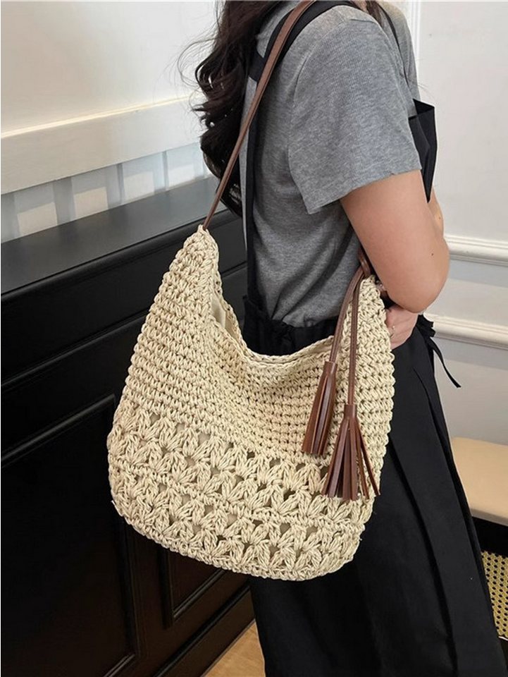 nsihing Umhängetasche Schultertasche,Strandtasche, Tragetasche, Korbtasche, Minibag, Henkeltasche, Bast-Optik, Sommertasche, Crossbody Bag – Bild 3 von 5