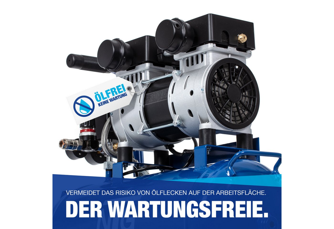 NTG Nutzfahrzeug Technik GmbH Kompressor NTG Silent Kompressor 9 Bar, 1470W Starke Leistung, Ölfrei, max. 9 bar, 24 l, 1-tlg., besonders leise und flexibel eins – Bild 3 von 5