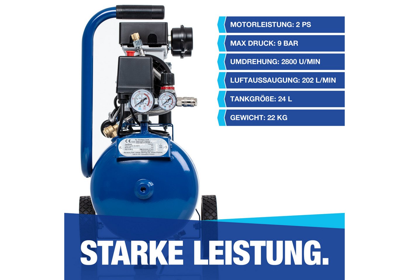 NTG Nutzfahrzeug Technik GmbH Kompressor NTG Silent Kompressor 9 Bar, 1470W Starke Leistung, Ölfrei, max. 9 bar, 24 l, 1-tlg., besonders leise und flexibel eins – Bild 4 von 5