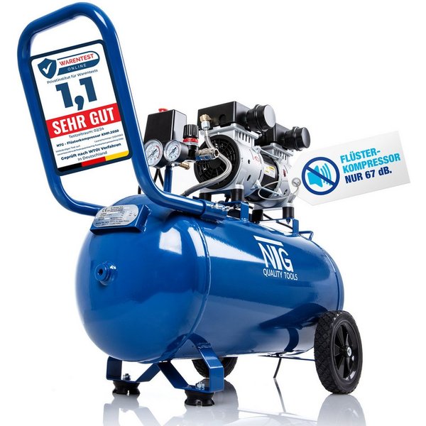 NTG Nutzfahrzeug Technik GmbH Kompressor NTG Silent Kompressor 9 Bar 50 L Tank 1470W Starke Leistung Ölfrei, max. 9 bar, 50 l, 2 PS, 9 Bar, Ablass Ventil, Super