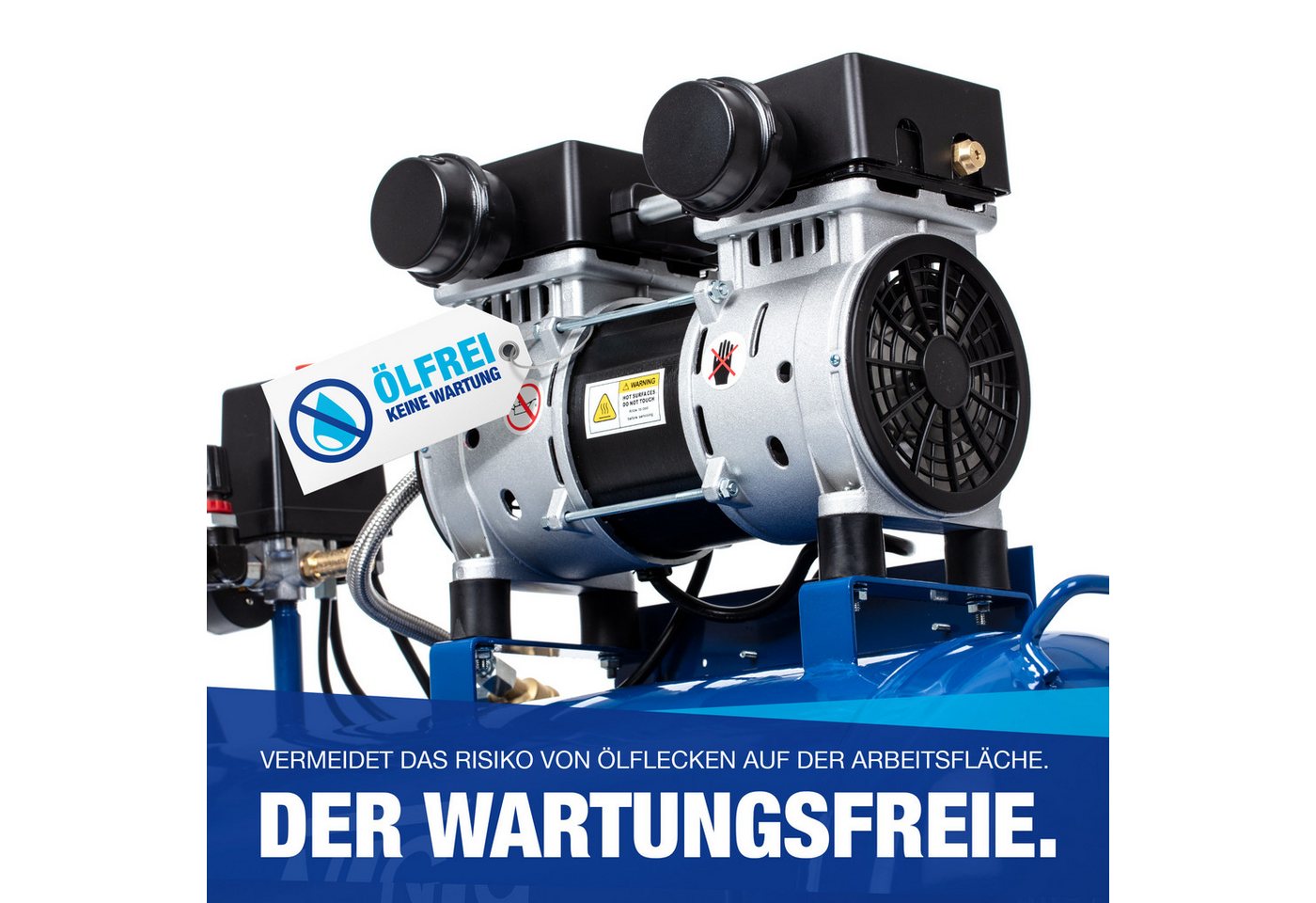 NTG Nutzfahrzeug Technik GmbH Kompressor NTG Silent Kompressor 9 Bar 50 L Tank 1470W Starke Leistung Ölfrei, max. 9 bar, 50 l, 2 PS, 9 Bar, Ablass Ventil, Super – Bild 3 von 5