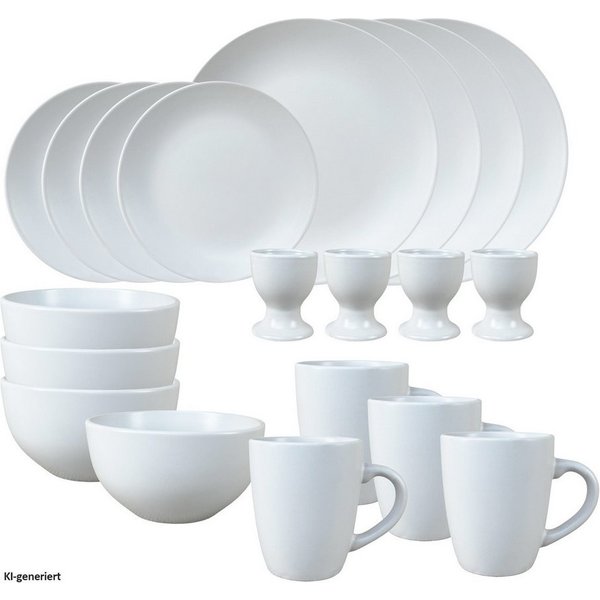 NTK-Collection Frühstücks-Geschirrset Geschirrset 20-teilig Weiß Antonia (20-tlg), 4 Personen, Keramik, Tafelservice Frühstücksset