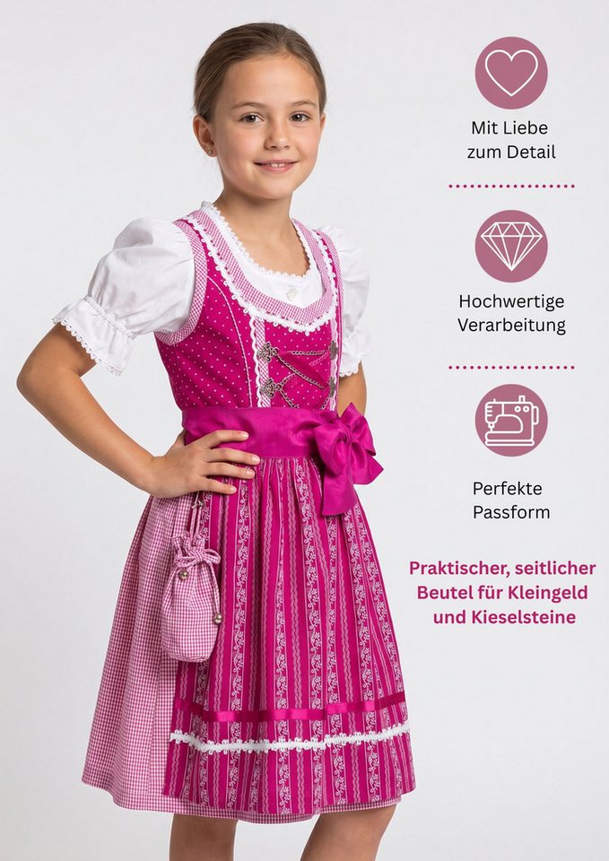 Nübler Dirndl Kinderdirndl Anja in Beere, 3-teiliges Set - Rocklänge knielang 3 teiliges Set aus Dirndl, Bluse und Schürze – Bild 3 von 5