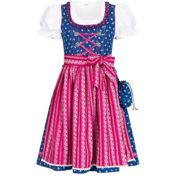 Nübler Dirndl Kinderdirndl Demi in Dunkelblau, 3-teiliges Set - Rocklänge knielang (Dirndl Set DEMI, Dirndl Kleid mit Bluse und Schürze) Kinder Tracht im bayeri