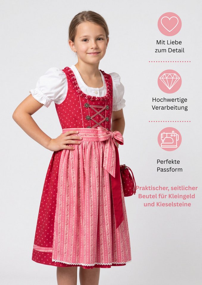 Nübler Dirndl Kinderdirndl Diana in Beere, 3-teiliges Set - Rocklänge knielang (Dirndl Set DIANA, Dirndl Kleid mit Bluse und Schürze) Kinder Tracht im bayerisch – Bild 3 von 5