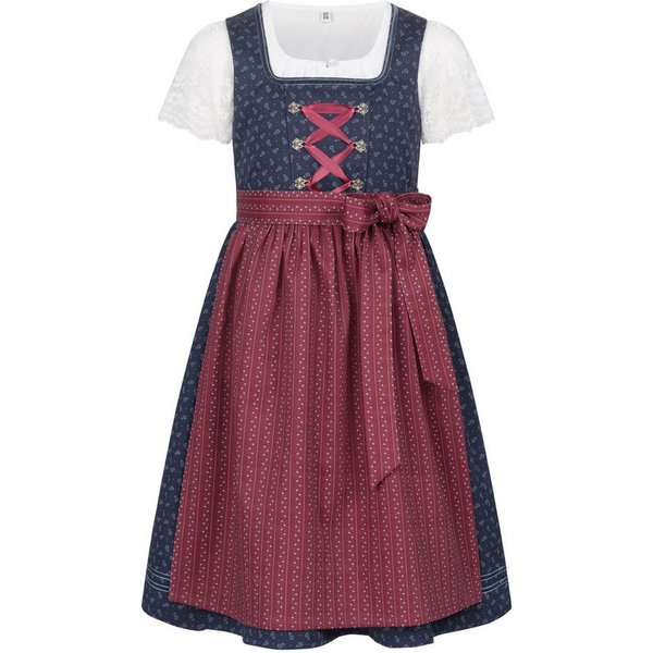 Nübler Dirndl Kinderdirndl Gesr in Blau Rot, 3-teiliges Set - Rocklänge knielang