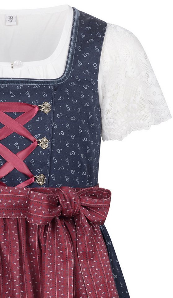 Nübler Dirndl Kinderdirndl Gesr in Blau Rot, 3-teiliges Set - Rocklänge knielang – Bild 5 von 5