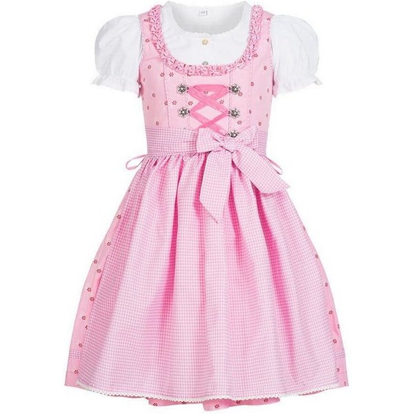 Nübler Dirndl Kinderdirndl Linda in Rosa, 3-teiliges Set - Rocklänge knielang (Dirndl Set LINDA, Dirndl Kleid mit Bluse und Schürze) Kinder Tracht im bayerische