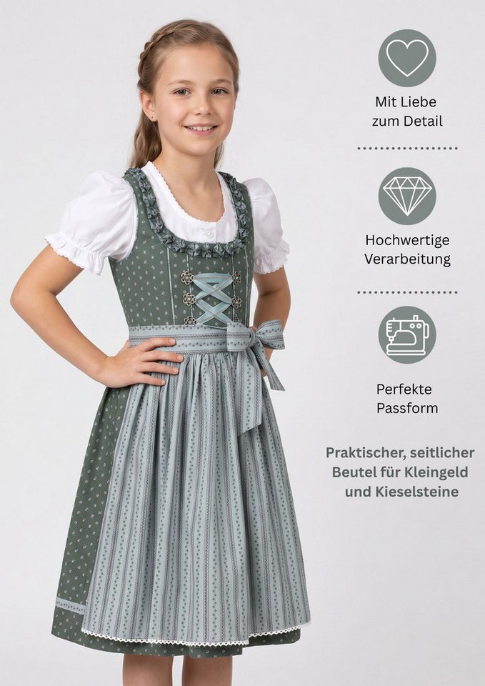 Nübler Dirndl Kinderdirndl Nabila in Petrol, 3-teiliges Set - Rocklänge knielang – Bild 3 von 5