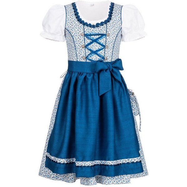Nübler Dirndl Mädchen Dirndl im traditionellen Stil Kinder Trachten (Dirndl Set DORIS, 3-tlg., Dirndl Kleid mit Bluse und Schürze) Kinder Tracht im bayerischen 