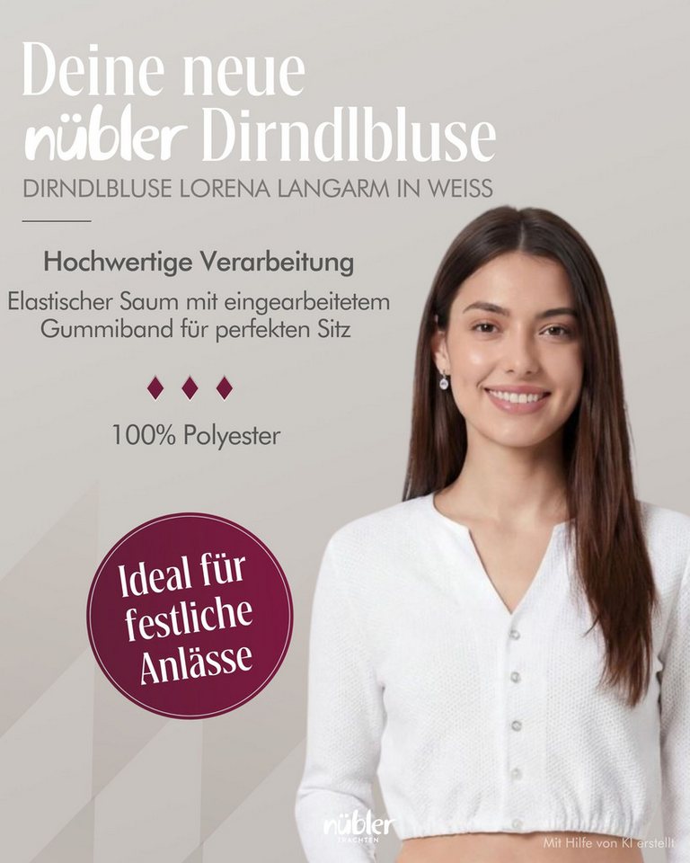 Nübler Dirndlbluse Dirndlbluse Langarm Lorena in Weiß – Bild 2 von 5