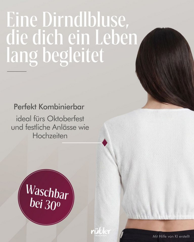 Nübler Dirndlbluse Dirndlbluse Langarm Lorena in Weiß – Bild 4 von 5