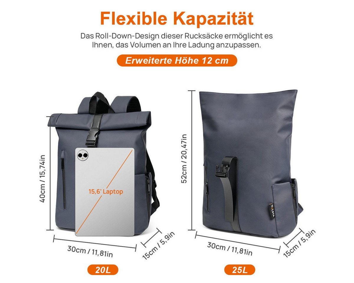 NULSTA Rucksack Rolltop-Rucksack, Wasserdicht, Unisex, Rucksack Wasserdicht, Freizeitrucksack, Arbeitsrucksack Schulrucksack – Bild 3 von 5