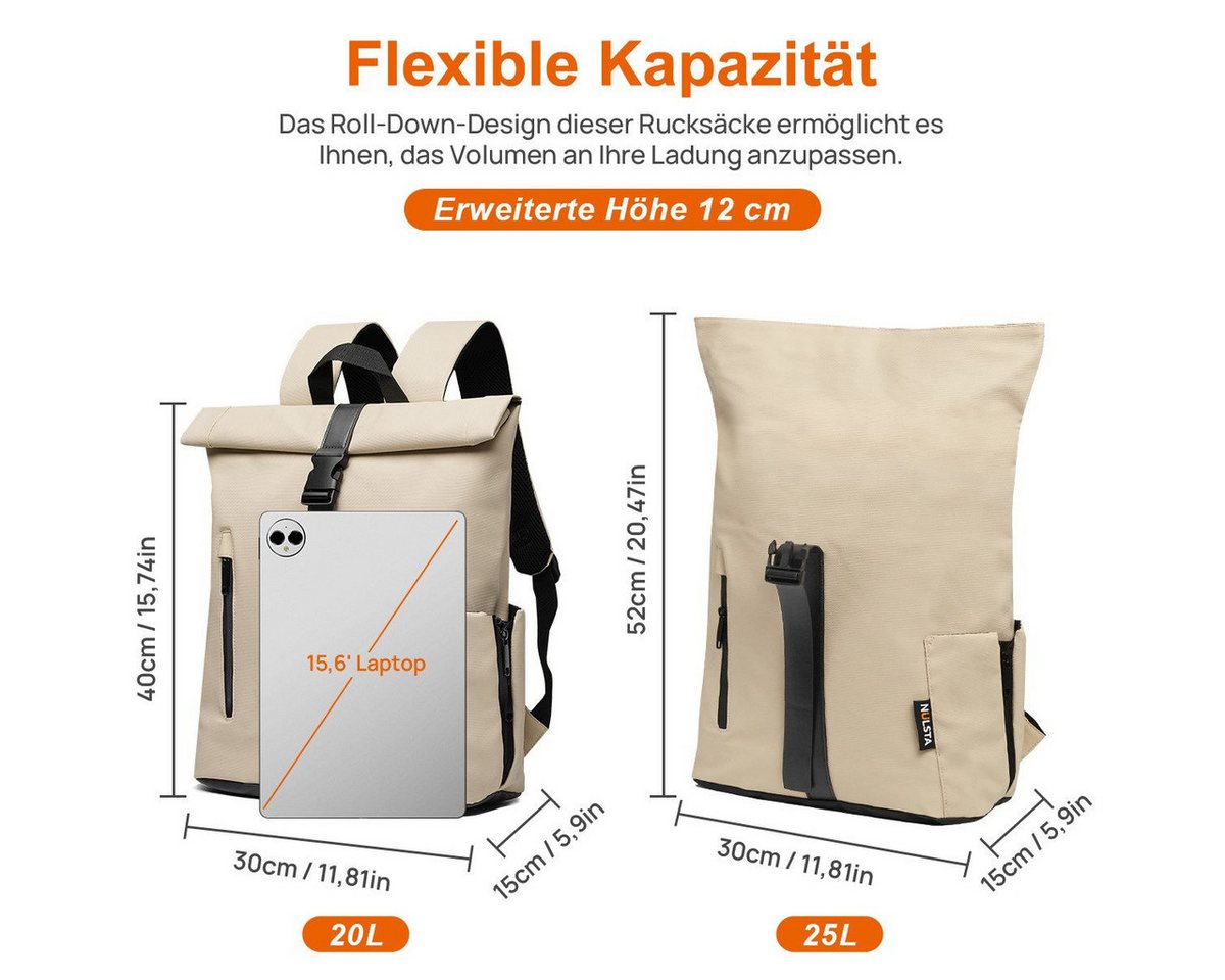 NULSTA Rucksack Rolltop-Rucksack, Wasserdicht, Unisex, Rucksack Wasserdicht, Freizeitrucksack, Arbeitsrucksack Schulrucksack – Bild 3 von 5