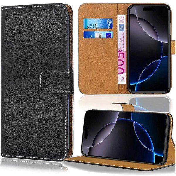 Numerva Handyhülle Bookstyle Etui Handytasche für Apple iPhone 17 Pro Max, Schutzhülle Klapphülle Flip Cover Schwarz