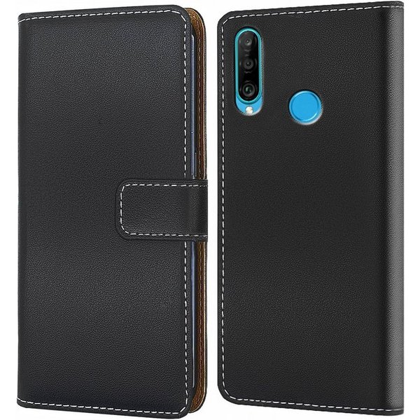 Numerva Handyhülle Bookstyle Etui Handytasche Schutzhülle für Huawei P30 / Lite / Pro, Klapphülle Flip Cover Schwarz