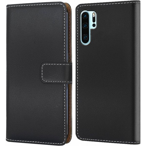 Numerva Handyhülle Bookstyle Etui Handytasche Schutzhülle für Huawei P30 / Lite / Pro, Klapphülle Flip Cover Schwarz