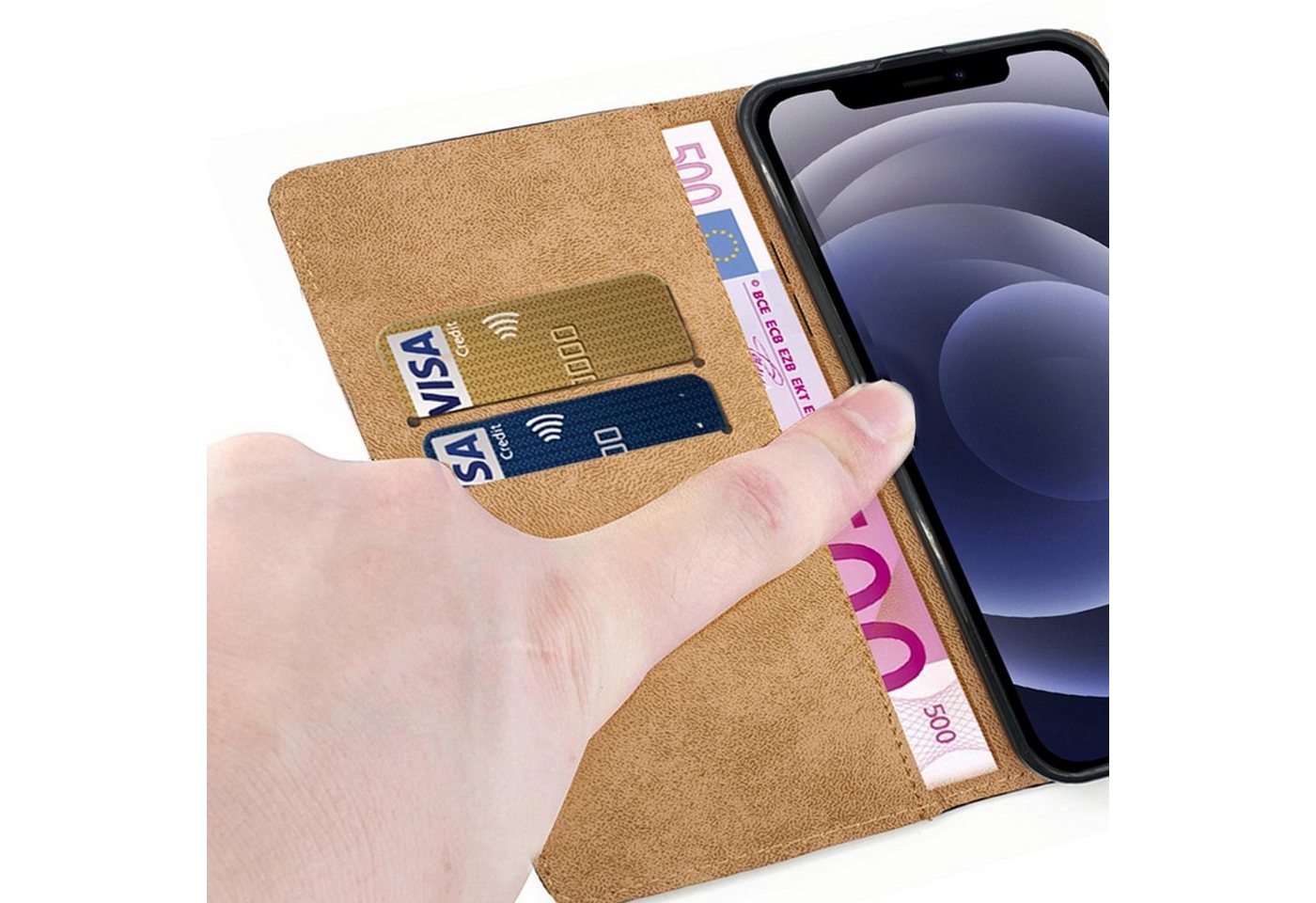 Numerva Handyhülle Bookstyle Etui Handytasche Schutzhülle für Samsung Galaxy S8 / S8 Plus, Klapphülle Flip Cover Schwarz – Bild 3 von 5