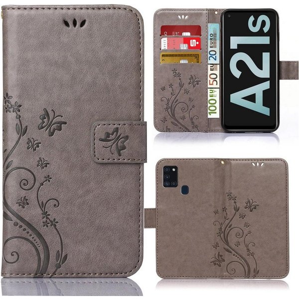 Numerva Handyhülle Bookstyle Flower Handytasche Schutzhülle für Samsung Galaxy A21s, Klapphülle Flip Cover mit Blumenmuster