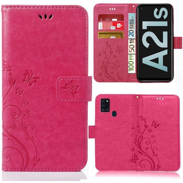Numerva Handyhülle Bookstyle Flower Handytasche Schutzhülle für Samsung Galaxy A21s, Klapphülle Flip Cover mit Blumenmuster