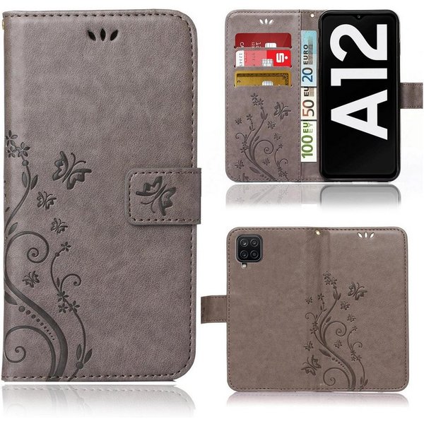 Numerva Handyhülle Bookstyle Flower Handytasche Schutzhülle für Samsung Galaxy A12, Klapphülle Flip Cover mit Blumenmuster