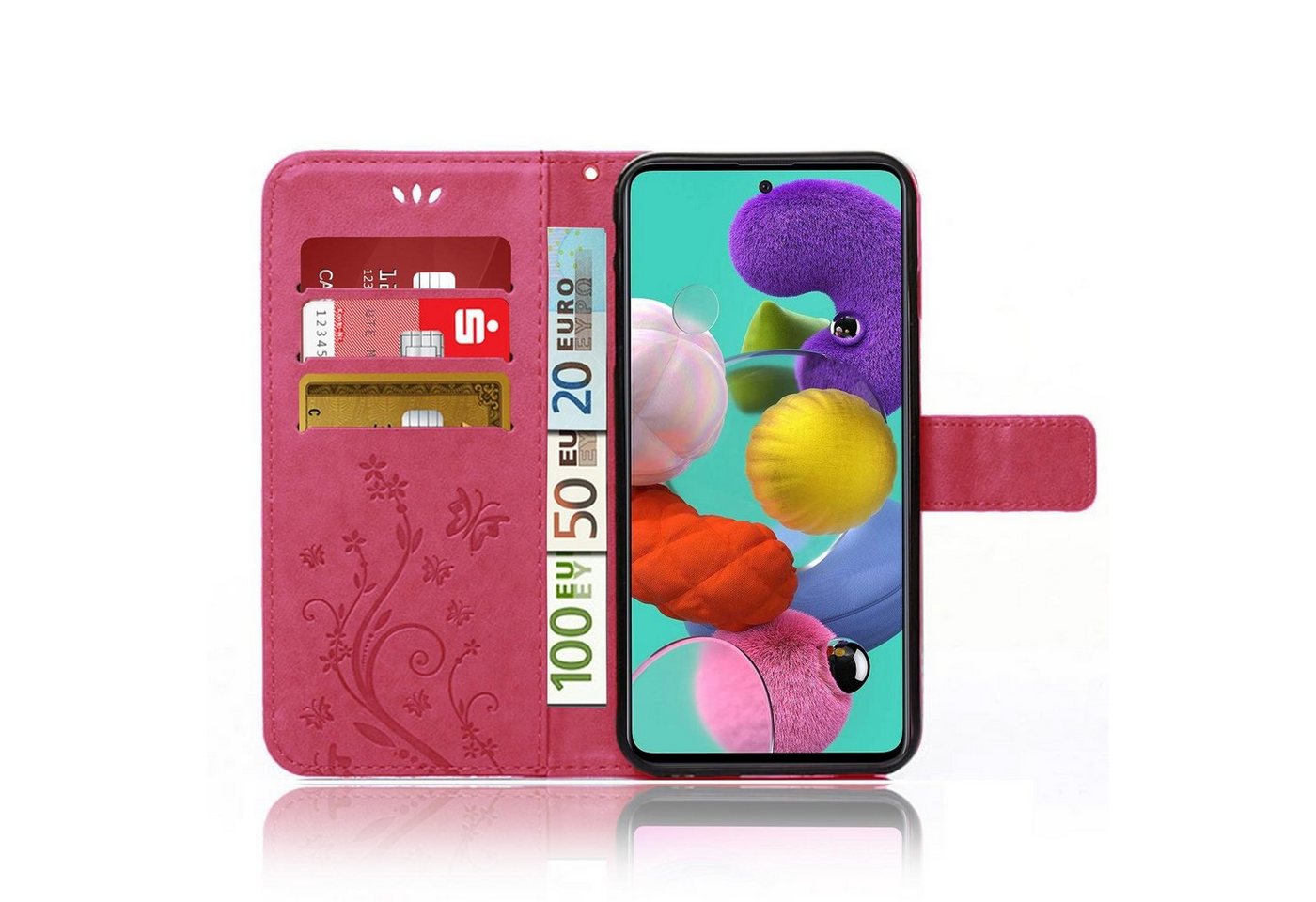 Numerva Handyhülle Bookstyle Flower Handytasche Schutzhülle für Samsung Galaxy A51, Klapphülle Flip Cover mit Blumenmuster – Bild 3 von 5
