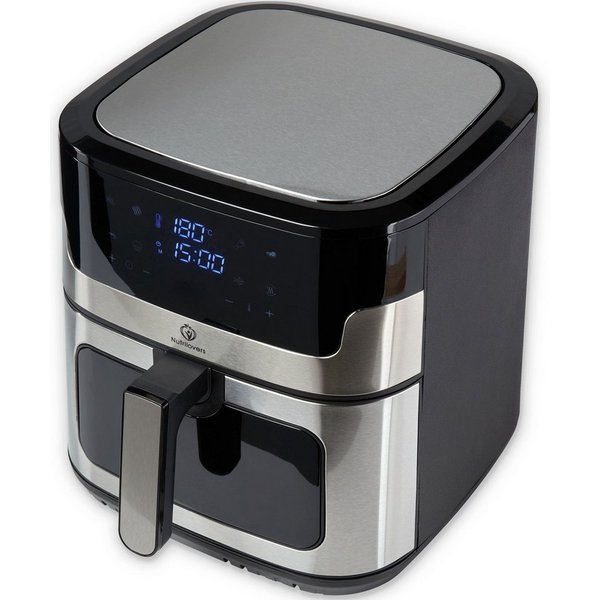 Nutrilovers Heißluftfritteuse NUTRI-FRYER Hei fluftfritteuse Edelstahl, 8L, 2000W, Ober- & Unterhitze, 2000 W, Double-Heat-Heizsystem mit Ober- und Unterhitze