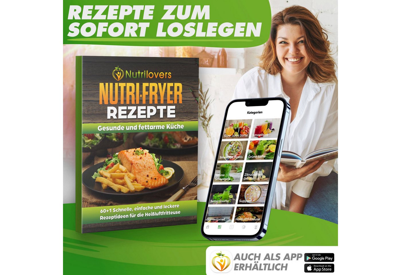 Nutrilovers Heißluftfritteuse NUTRI-FRYER Hei fluftfritteuse Edelstahl, 8L, 2000W, Ober- & Unterhitze, 2000 W, Double-Heat-Heizsystem mit Ober- und Unterhitze – Bild 5 von 5
