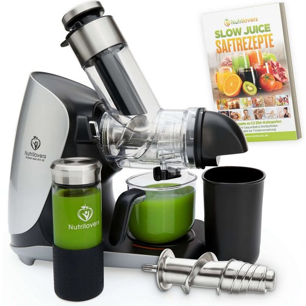 Nutrilovers Slow Juicer GREEN-PRESS MAX EDELSTAHL Entsafter Slow Juicer mit Edelstahl-Schnecke, 200 W, Premium Slow Juicer mit massiver Edelstahl-Pressschnecke