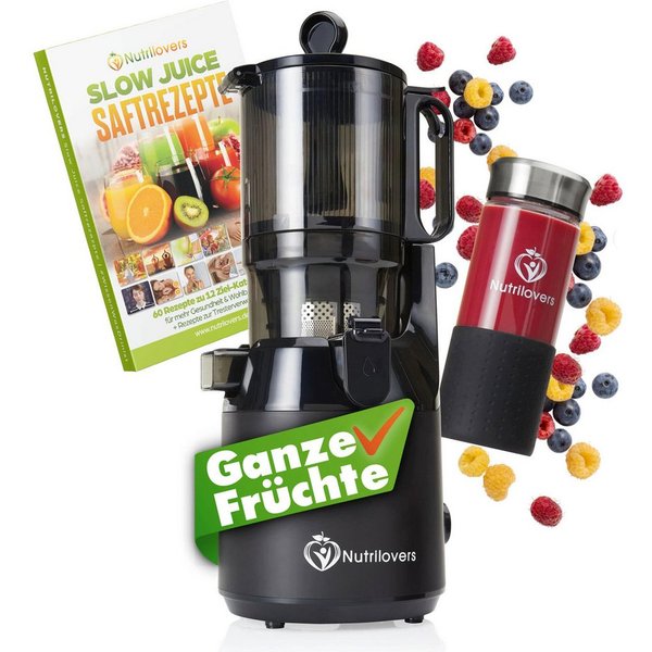 Nutrilovers Slow Juicer NUTRI-PRESS MAX Entsafter Slow Juicer Ganze Früchte entsaften, 200 W, XXL-Einfüllschacht für ganze Früchte ohne Vorschneiden
