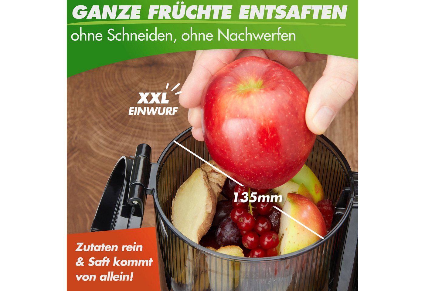 Nutrilovers Slow Juicer NUTRI-PRESS MAX Entsafter Slow Juicer Ganze Früchte entsaften, 200 W, XXL-Einfüllschacht für ganze Früchte ohne Vorschneiden – Bild 3 von 5
