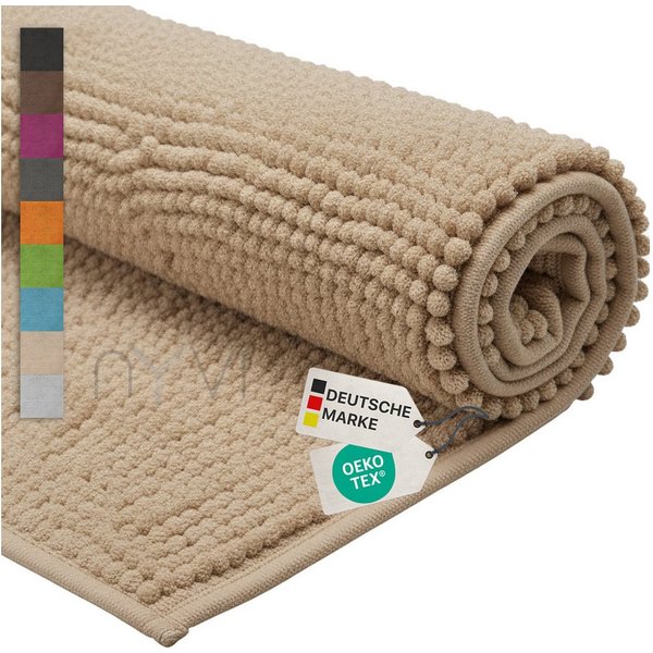 NYVI Badematte Badematten Set 2 teilig Chenille 50x80 Badematte und 45x50 WC-Vorleger, Höhe 20 mm, Polyester, Badezimmerteppich Set - Rutschfest, Saugstark, Sch