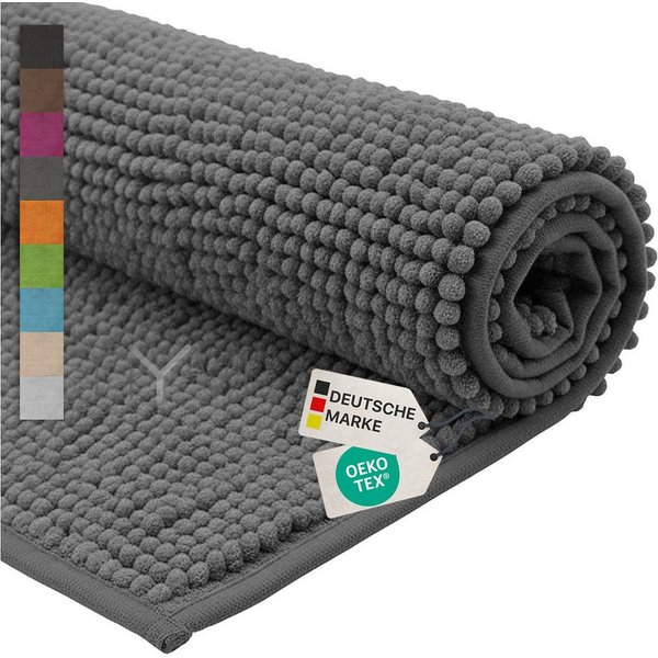 NYVI Badematte WC Vorleger NYVISpa Chenille Badvorleger, Höhe 20 mm, Polyester, Rutschfest, Saugfähig, Schnell Trocknend, Fußbodenheizung geeignet