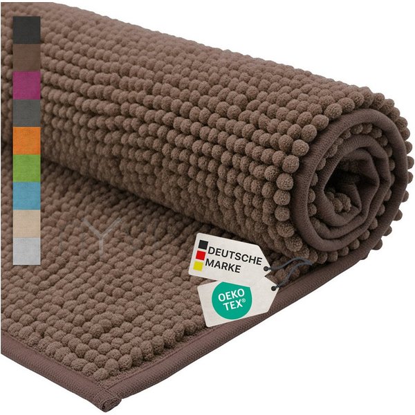 NYVI Badematte WC Vorleger NYVISpa Chenille Badvorleger, Höhe 20 mm, Polyester, Rutschfest, Saugfähig, Schnell Trocknend, Fußbodenheizung geeignet