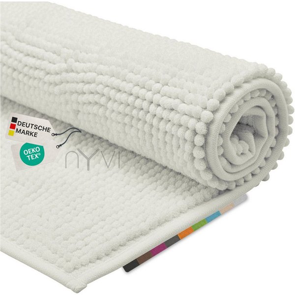 NYVI Badematte WC Vorleger NYVISpa Chenille Badvorleger, Höhe 20 mm, Polyester, Rutschfest, Saugfähig, Schnell Trocknend, Fußbodenheizung geeignet