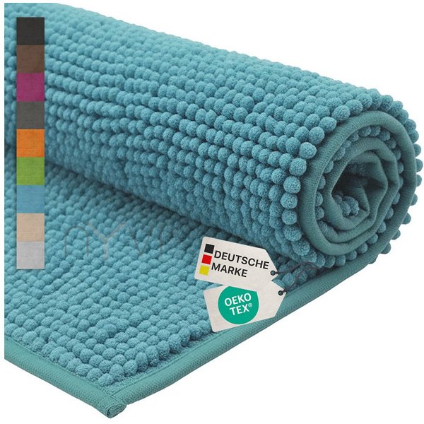 NYVI Badematte WC Vorleger NYVISpa Chenille Badvorleger, Höhe 20 mm, Polyester, Rutschfest, Saugfähig, Schnell Trocknend, Fußbodenheizung geeignet