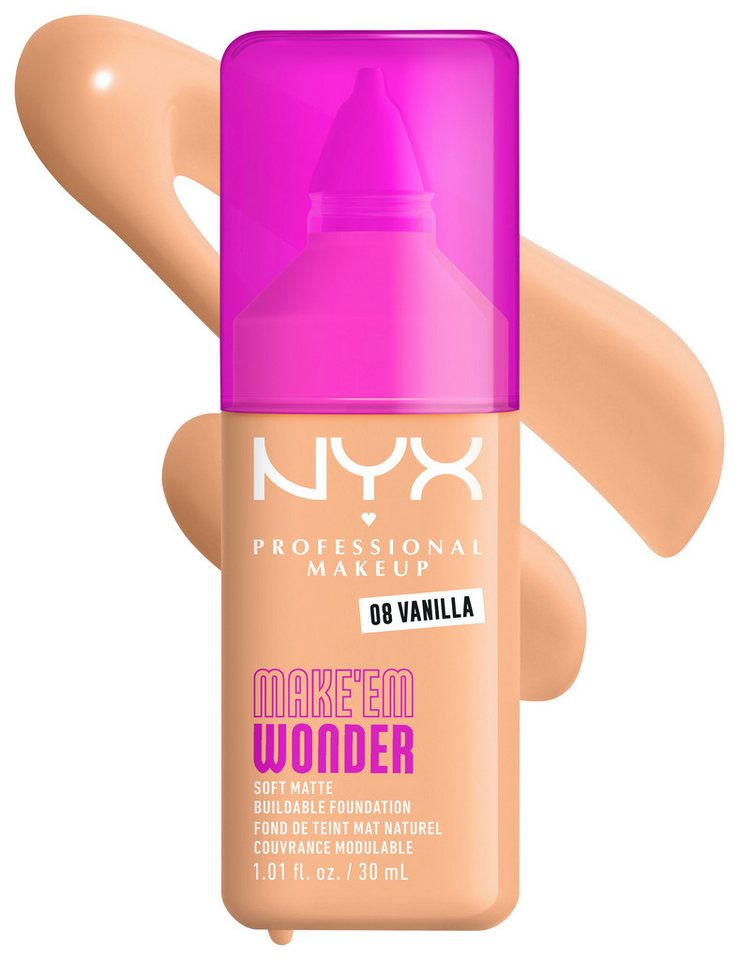 NYX PROFESSIONAL MAKEUP Foundation MAKE 'EM WONDER FOUNDATION, perfekter No-Makeup-Makeup-Look bis zum Full Glam – Bild 2 von 5
