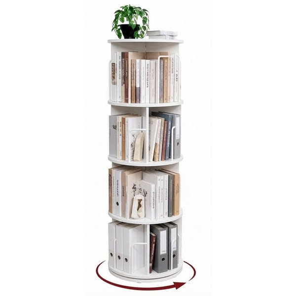 Oak&Tea Bücherregal Bücherregal drehbar mit 4 Ebenen, Standregal für Bücher & Deko, 4 Etagen, Höhe 128cm, drehbar, Durchmesser 40 cm, platzsparend